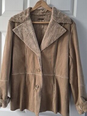 Guess Tan Suede Shearling Jacket with Faux Fur Collar Size Large